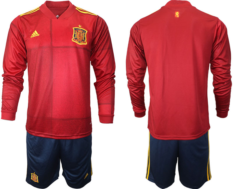 Men 2021 European Cup Spain home Long sleeve soccer jerseys->spain jersey->Soccer Country Jersey